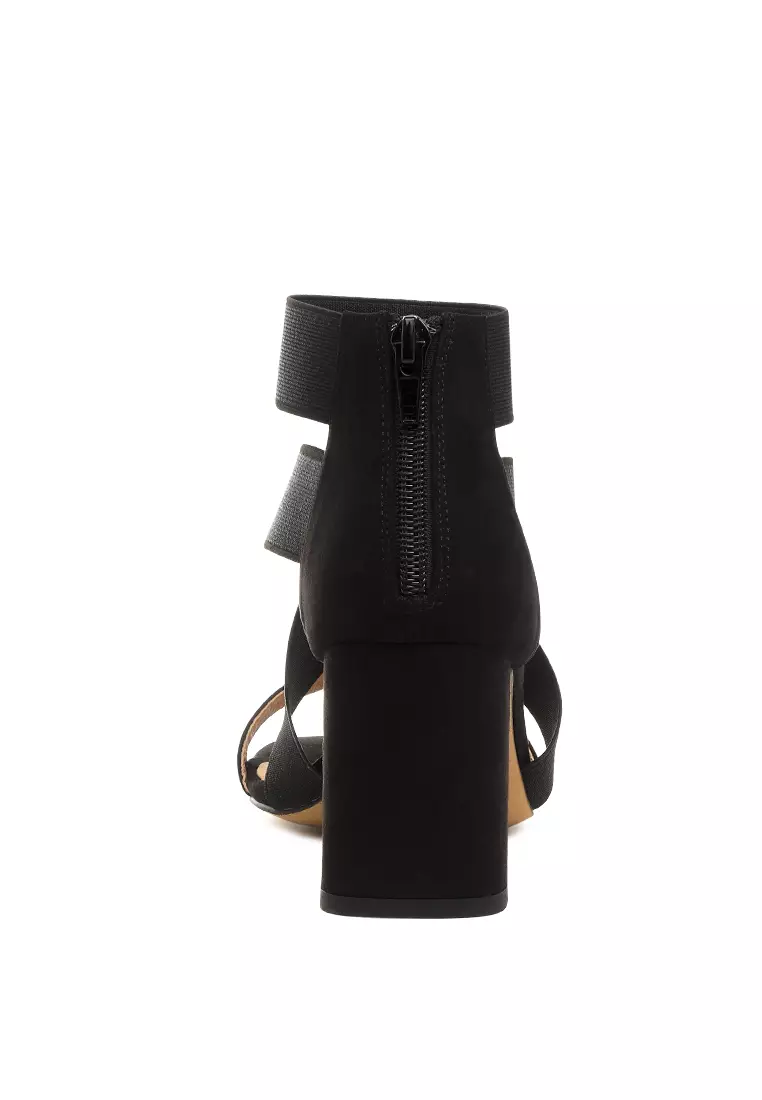 Sandal Tumit Blok Bertali Hitam