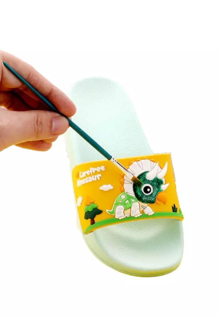 Discount on Golden Ticket Super Savers  shoes - SKU: Diy Painting Slippers For Kids Green Dino Summer Slippers Slides