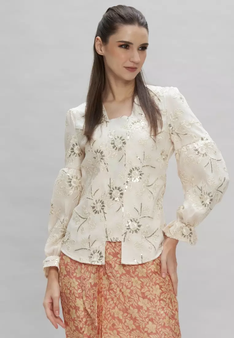 Brokat Puff Sleeves Top