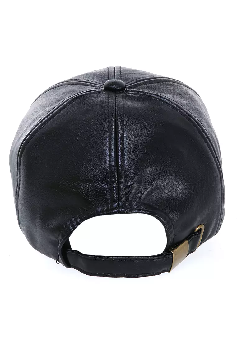Drsh Topi Trucker Baseball Pria & Wanita Resizable Strap Material Kulit Leather ORIGINAL - Black