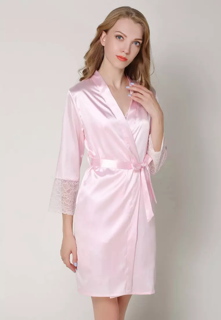 Buy SMROCCO Silk Like Long Sleeve Long Pants Pyjamas Set L8008 (Pink ...