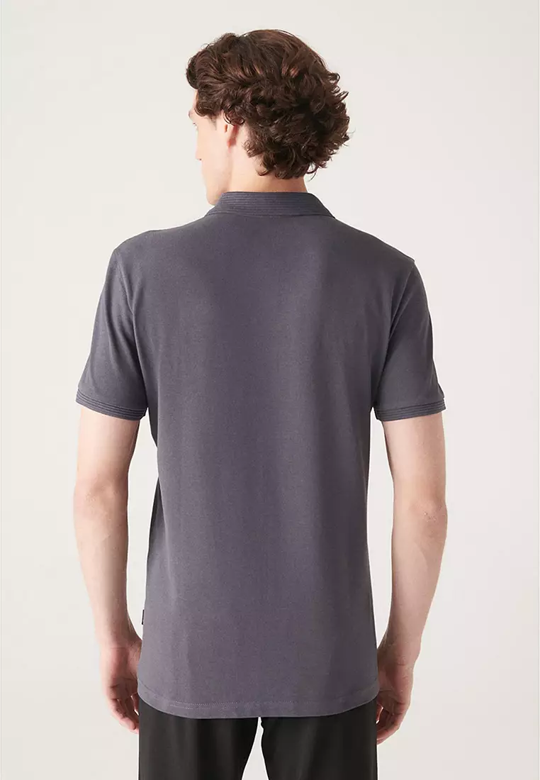 Men's Anthracite 3-Button 100% Egyptian Cotton Polo Neck T-Shirt B001027