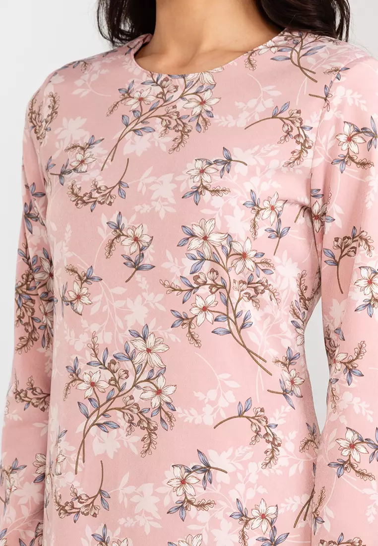 Azalea Baju Kurung Modern Kipas Belakang in Dusty Pink