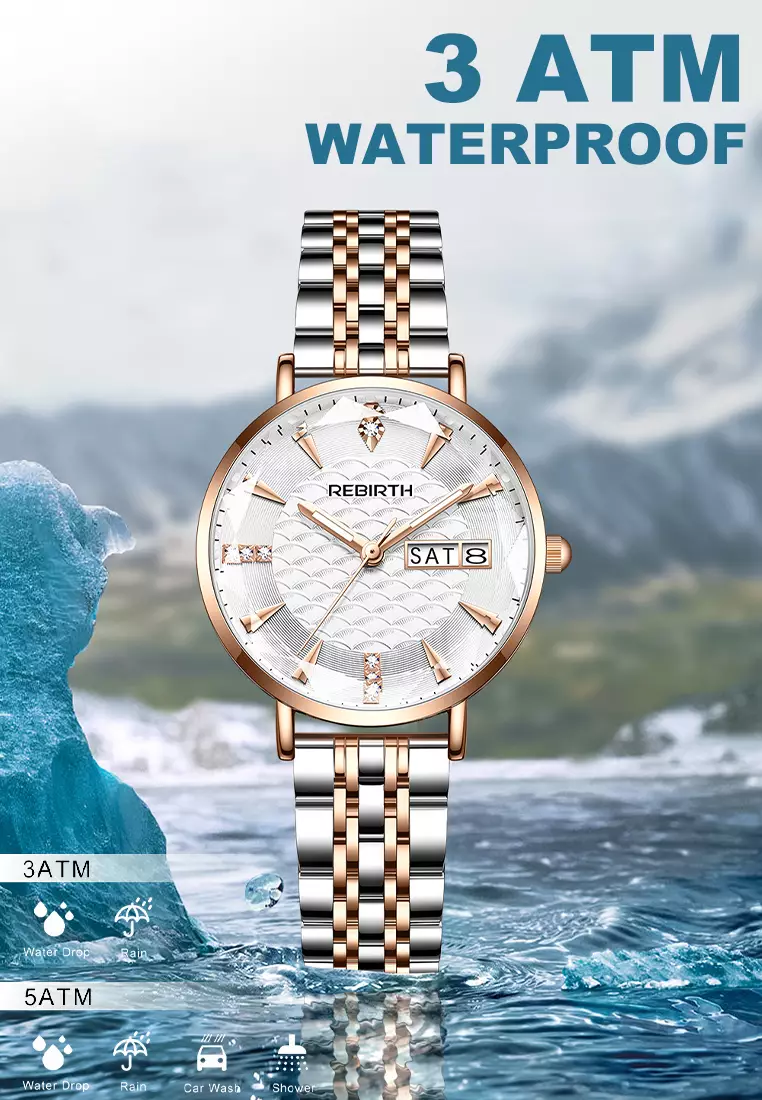 Jam Tangan Wanita Original Anti Air Tali Stainless Steel Jam Kuarsa Santai Mewah Jam Tangan Cewek rosewhite