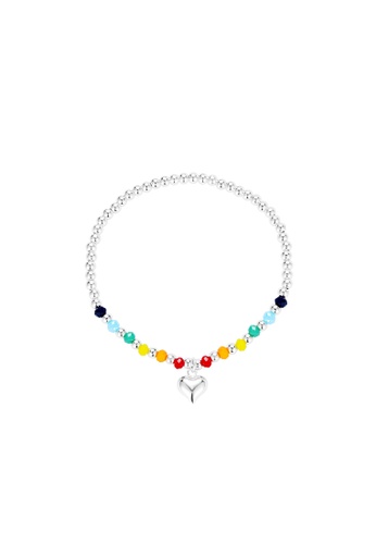 ZITIQUE silver Women's Rainbow Beads Heart Pendant Bracelet - Silver 47CB9ACAA5BF90GS_1