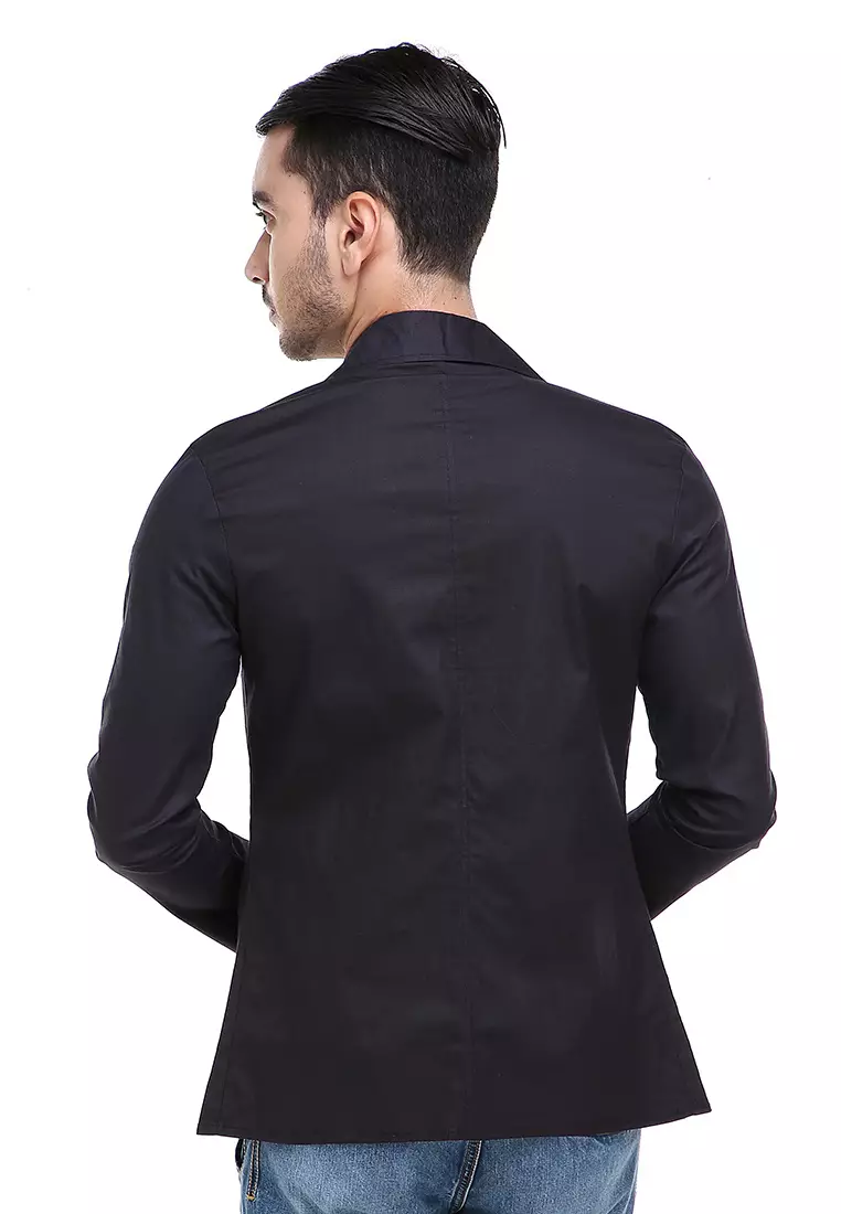 Woreq Jas Blazer Pria Formal Suits Resmi Three Pockets Material Cotton Strecth ORIGINAL - Black