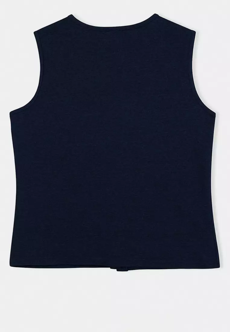 Blue Denim Look Knitted Plus Size Blouse Tbbss26Af00119