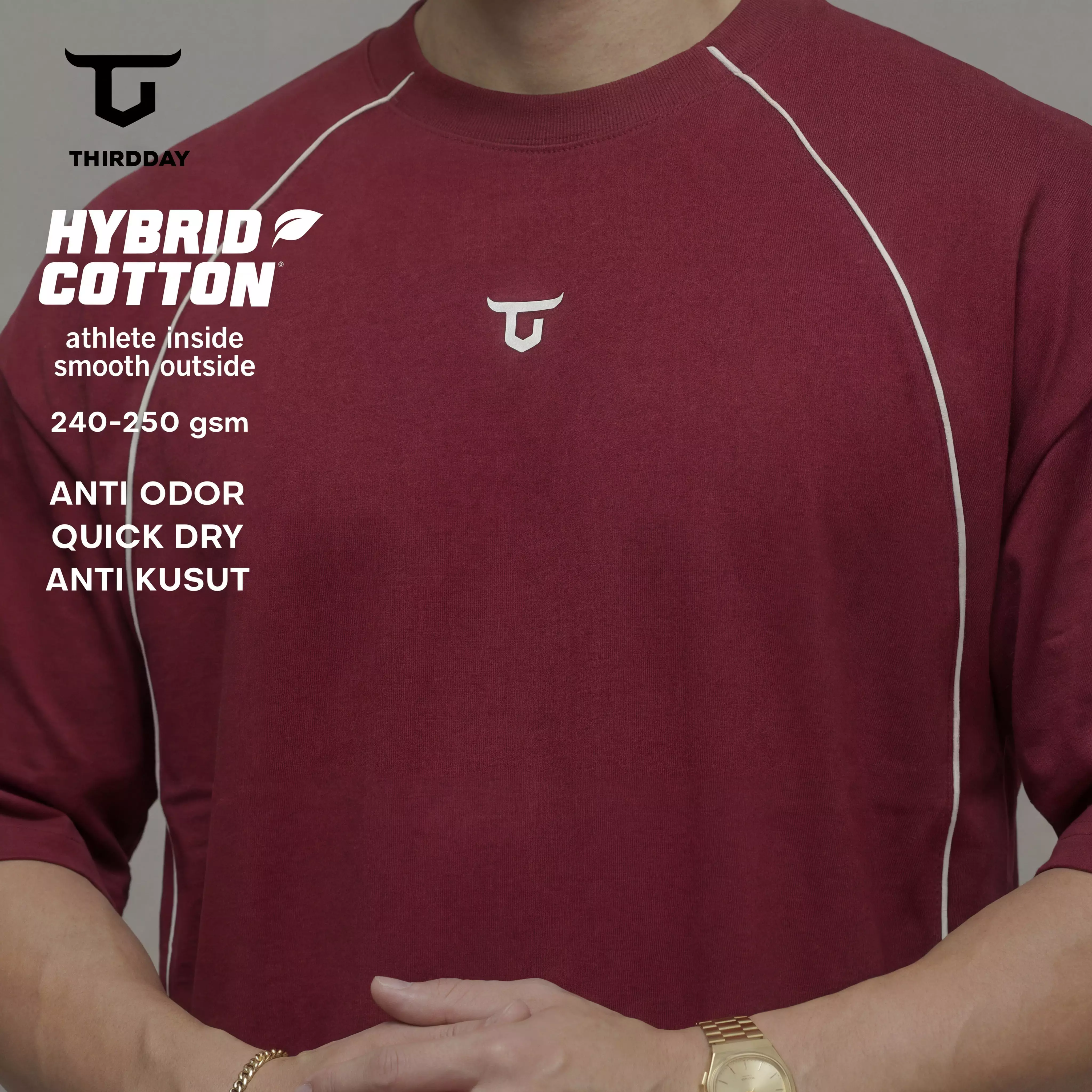 THIRDDAY Kaos Oversize Gym Piped Tracktop Cotton Hybrid 240gsm maroon MTZ10