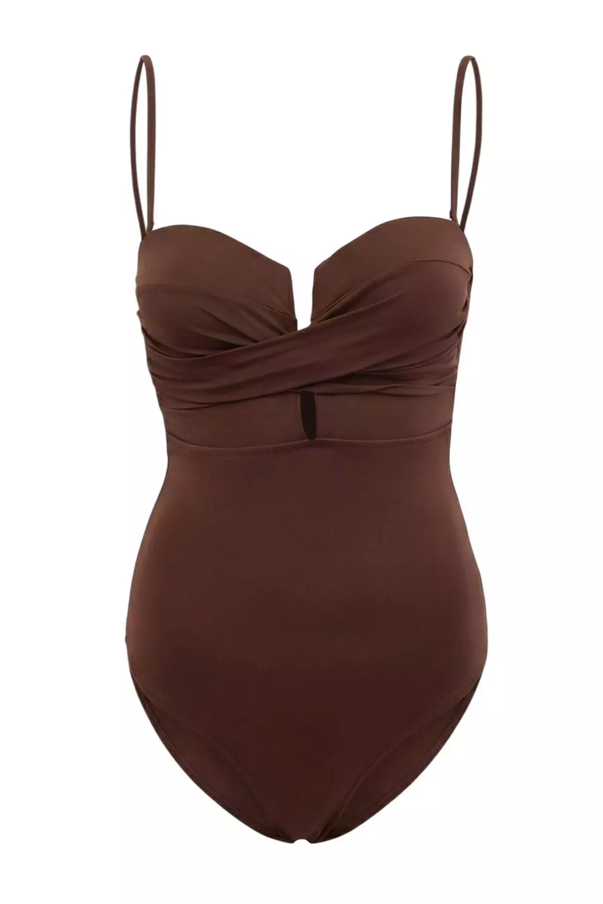 Brown Draped Strapless Covered Hipster Swimsuit Tbess25Ma57