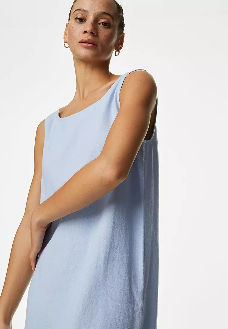 Linen Rich Knee Length Shift Dress