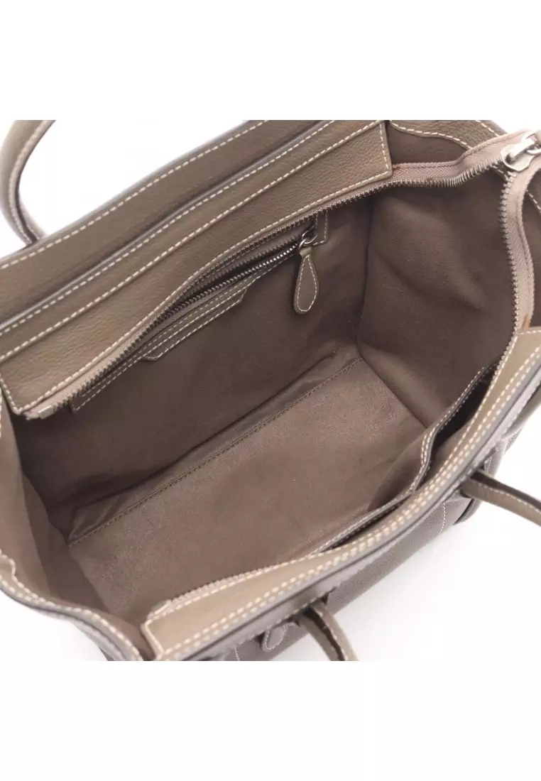 Pre-Loved Celine luggage micro shopper Handbag tote bag leather Gray brown