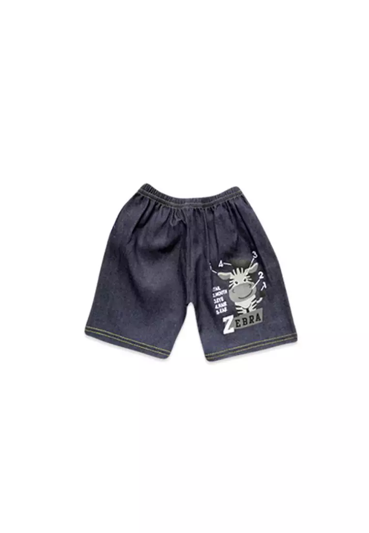 Skabe Pakaian Bayi Anak Laki Laki Baju Atasan Oblong Lengan Pendek Motif Zebra Setelan Celana Jeans All Size Warna Tua Usia 6 Bulan Hingga 12 Bulan 3015