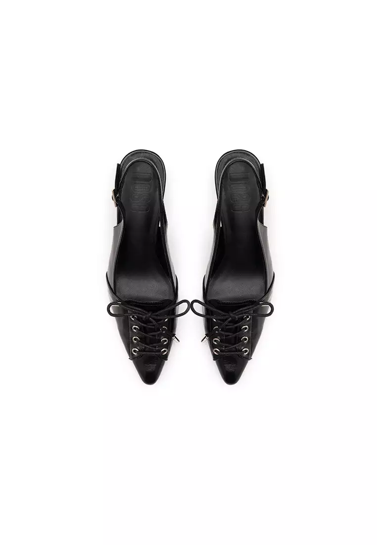 SLINGBACK HEEL PUMP WITH SHOE LACE 尖头绑帶跟鞋