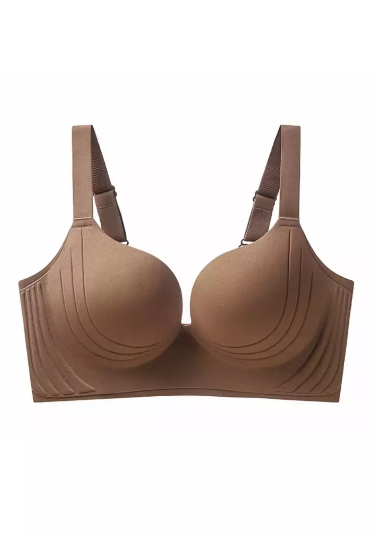 Premium Wynter Plus Size Seamless Wireless Support Bra in Brown