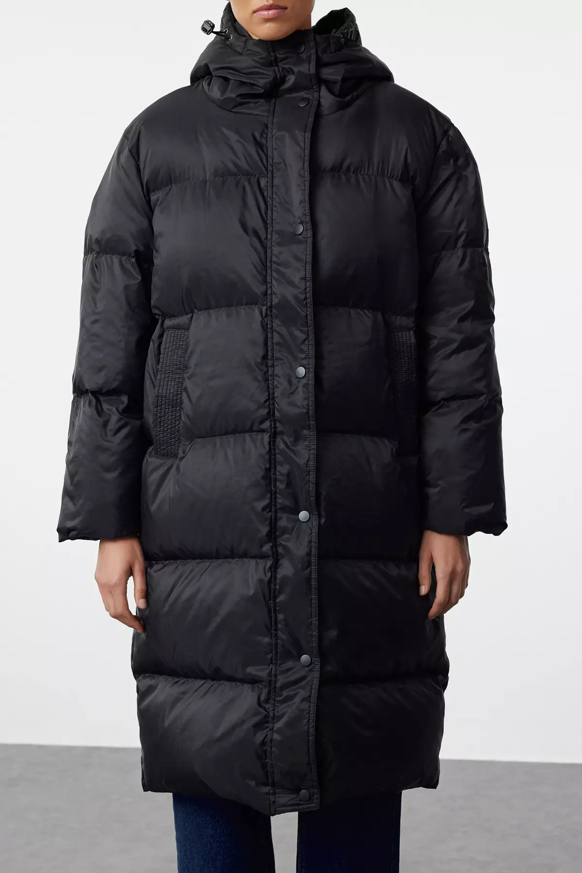 Black Oversize Goose Down Water Repellent Long Puffer Jacket TWOAW25MO00103