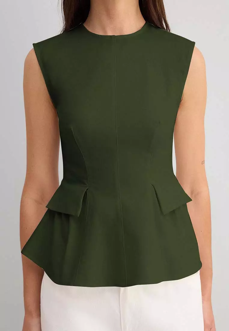 Gabardine Peplum Pocket Detail Woven Top