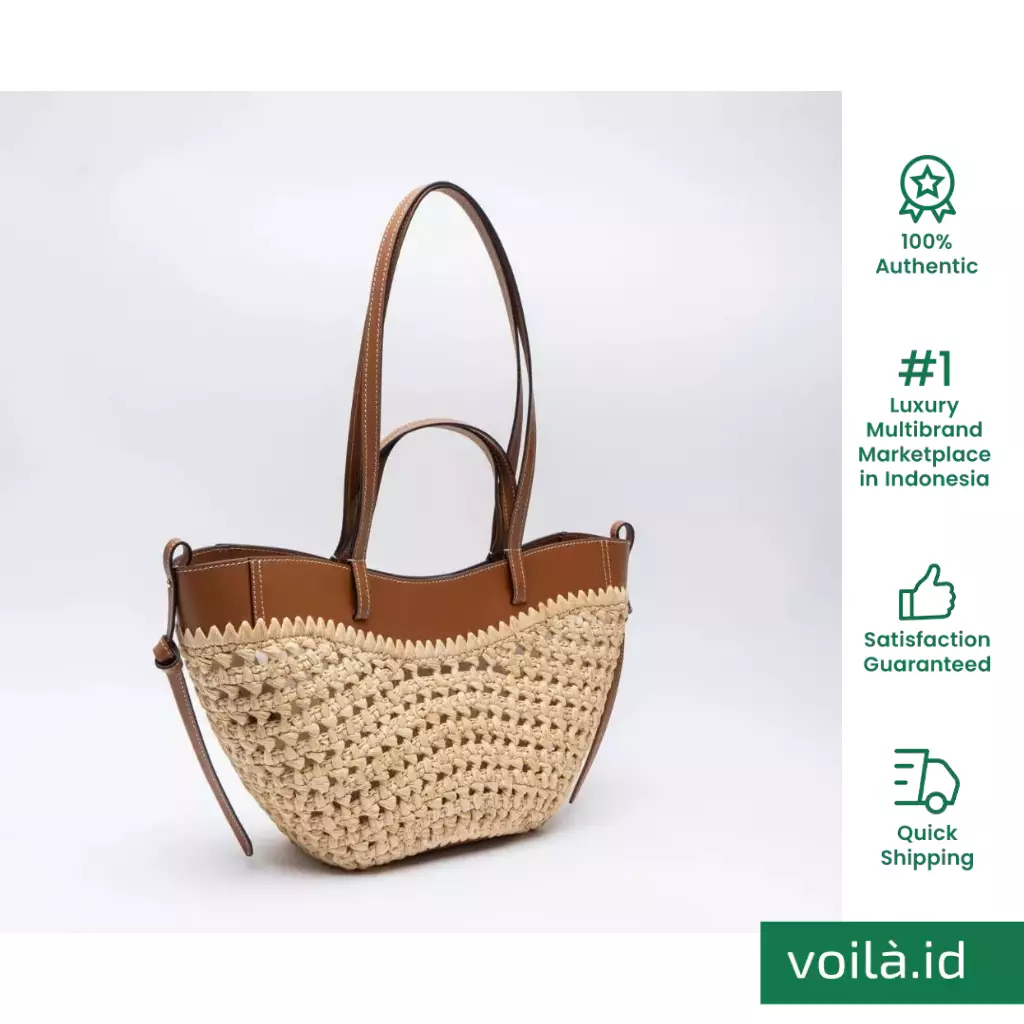 Cyme Mini Shopping Bag Smooth Leather Raffia Natural