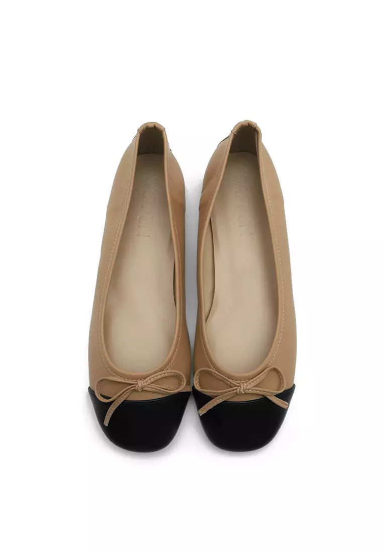 Malette two tone Ribbon Flats (1cm) - Black/Dark Beige