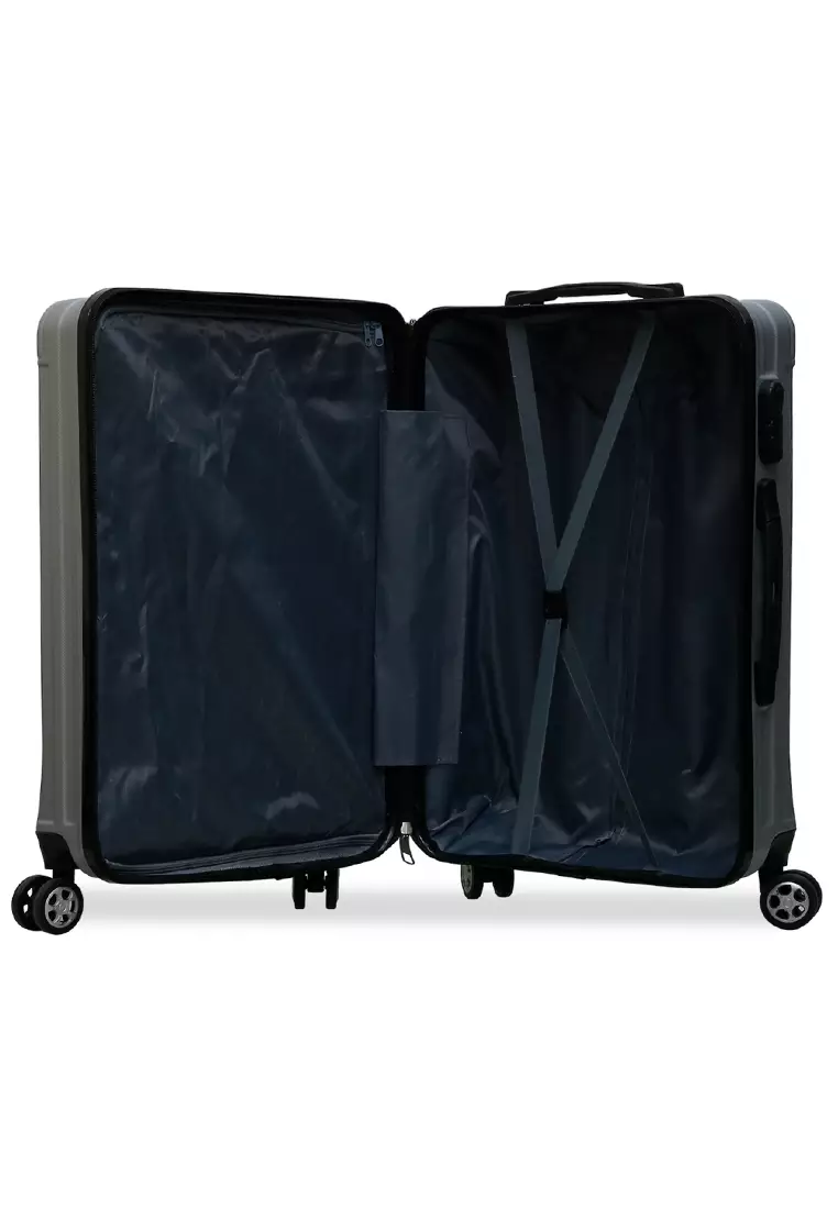 Isvara Tas Koper Hardcase Unisex One Set Suitcase Number Code Combination Lock Large Compartment Material ABS+PVC Coated ORIGINAL - Gray