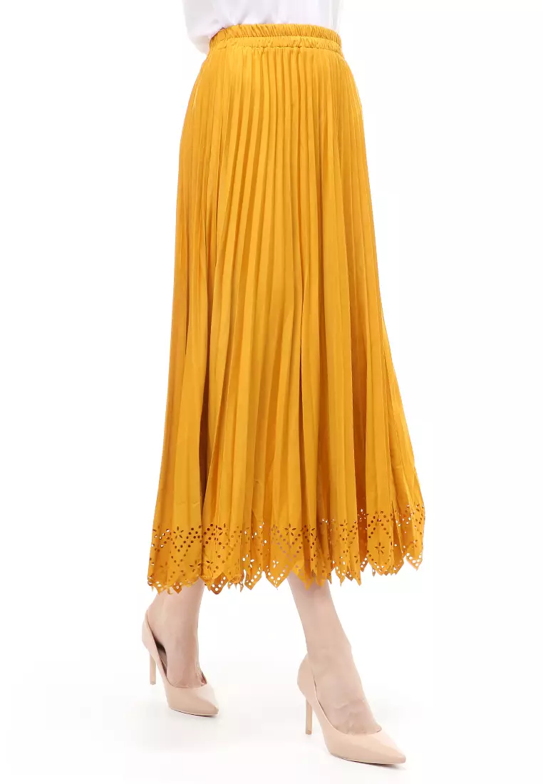 Syafira Rok Plisket Laser Polos Bawahan Wanita Muslimah Premium Quality - Mustard