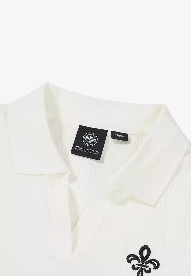 女裝鳶尾花 LOGO 暗紋提花短版長袖 POLO 衫