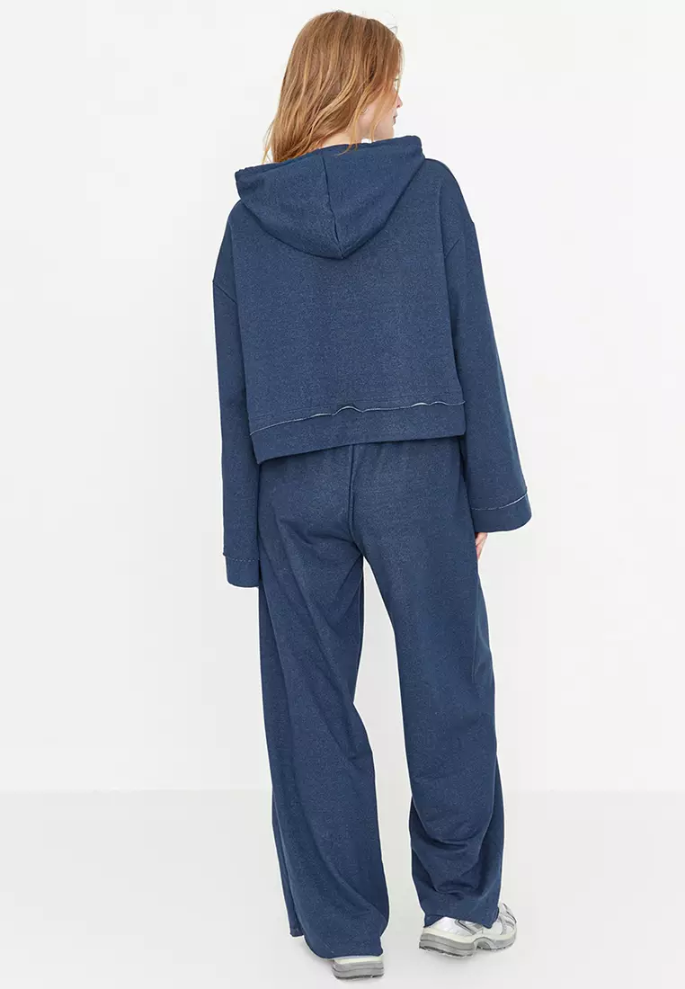 Buy Trendyol Navy Blue Wide Fit Wide Leg Knitted Tracksuit Set