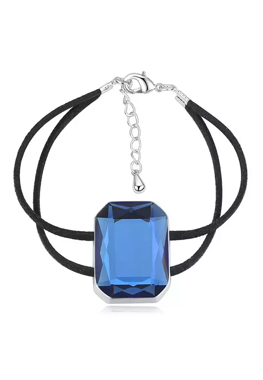 Emerald-Cut Crystal Double Strap Bracelet Embellished with Swarovski crystals - Blue