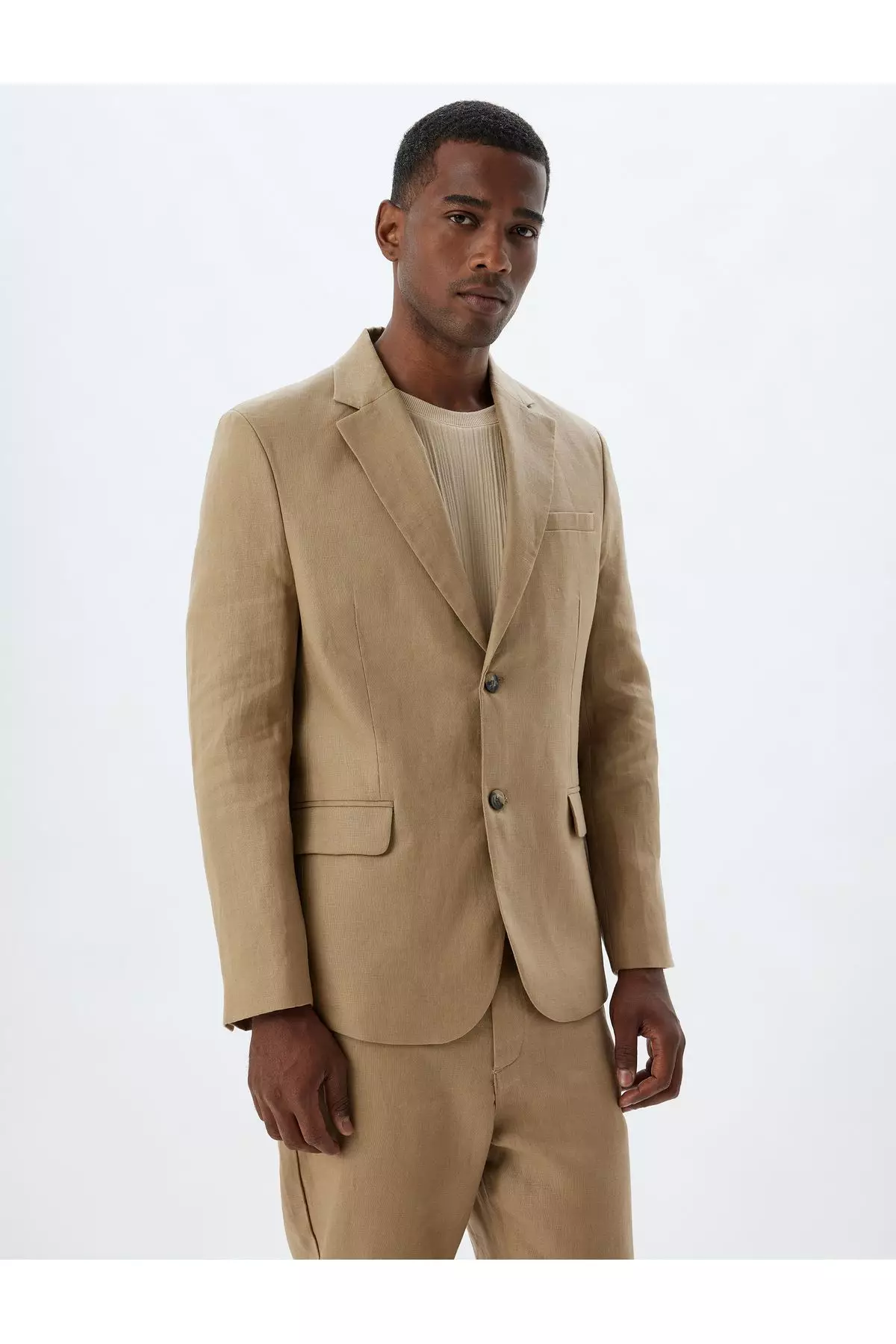 Linen Jacket Blazer Slim Fit Buttoned Pocket Detailed