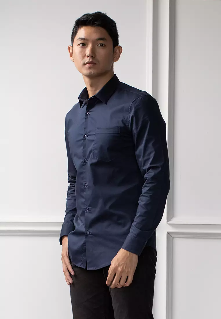 Kemeja tangan panjang Formal Stretch oxcon Navy