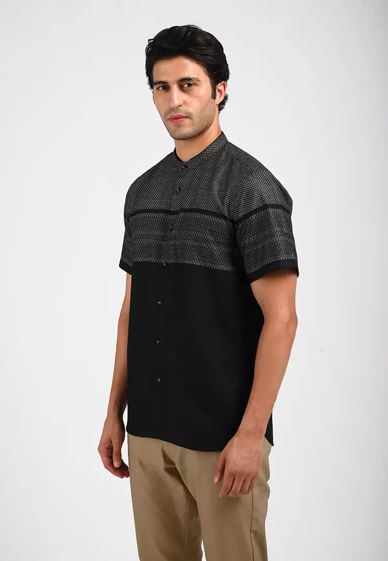 MOC Kemeja Koko Lengan Pendek Pria IDHGAM-BLACK