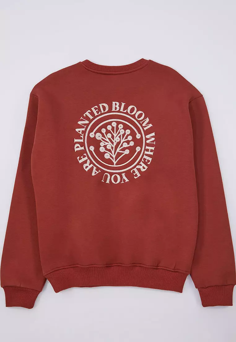 Brick Oversize/Wide Cut Floral Embroidered Polar Fleece Inside Cotton Sweatshirt TMNAW24SW00012