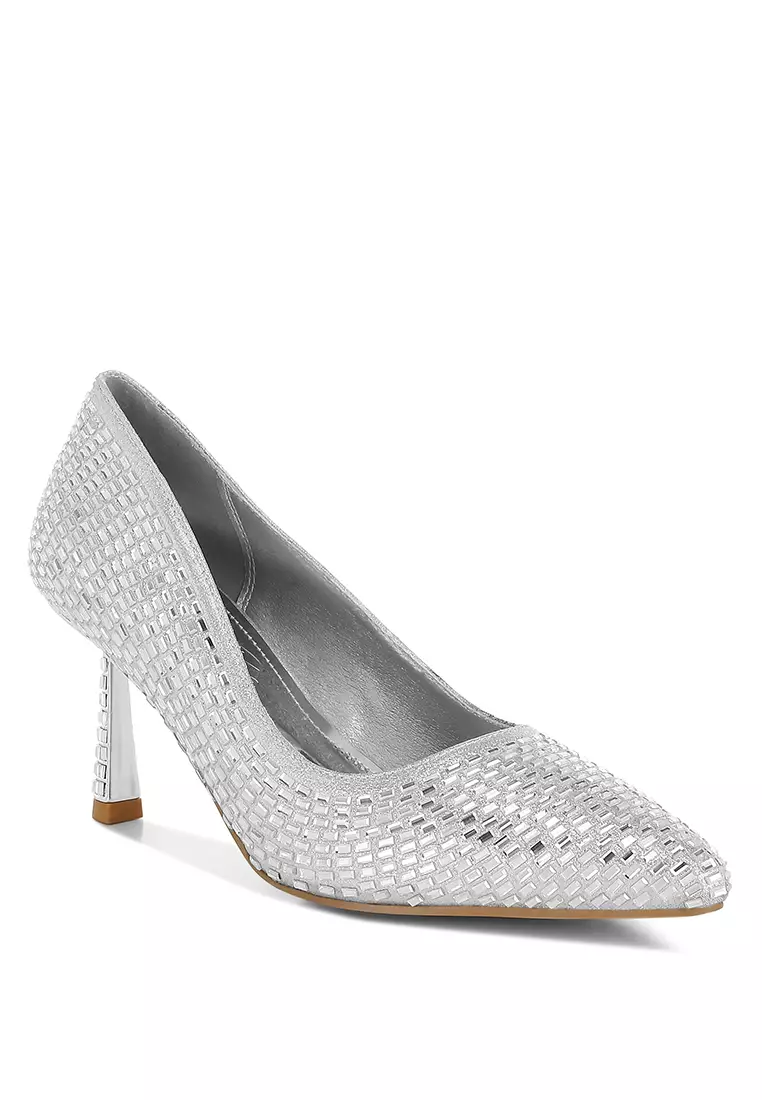 Rhinestones Embellished Pumps in Silver