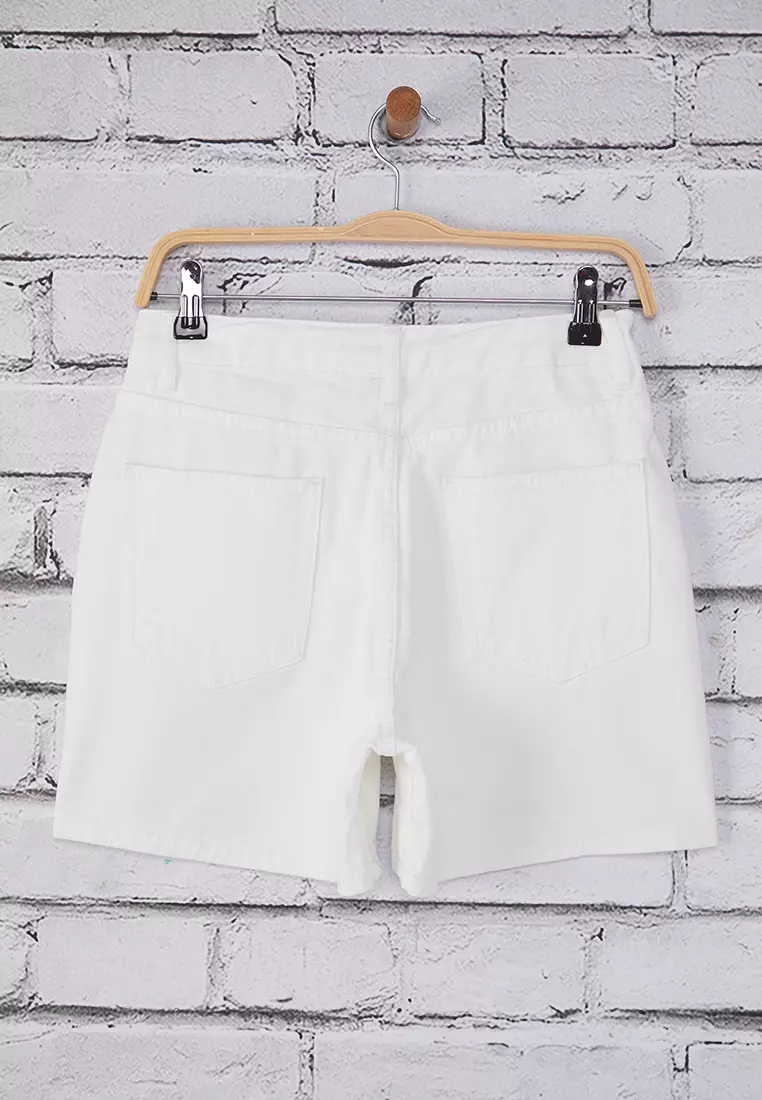 White High Waist City Boy Denim Shorts TWOSS25SR00172