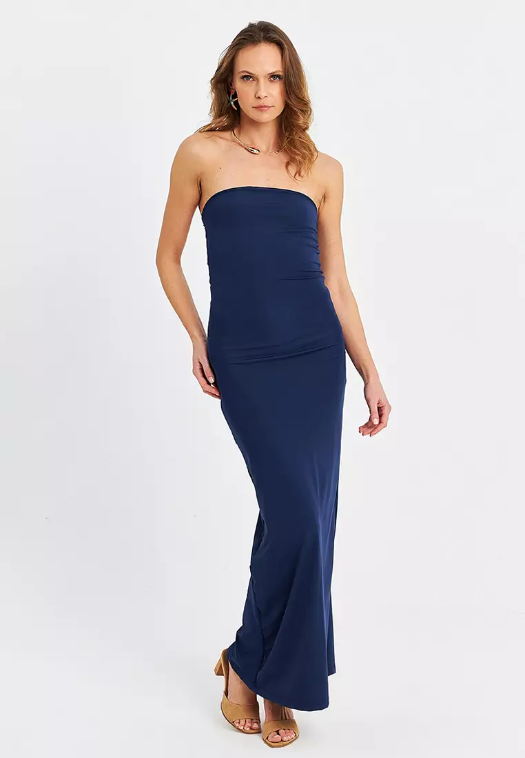 Strapless Slit Maxi Dress