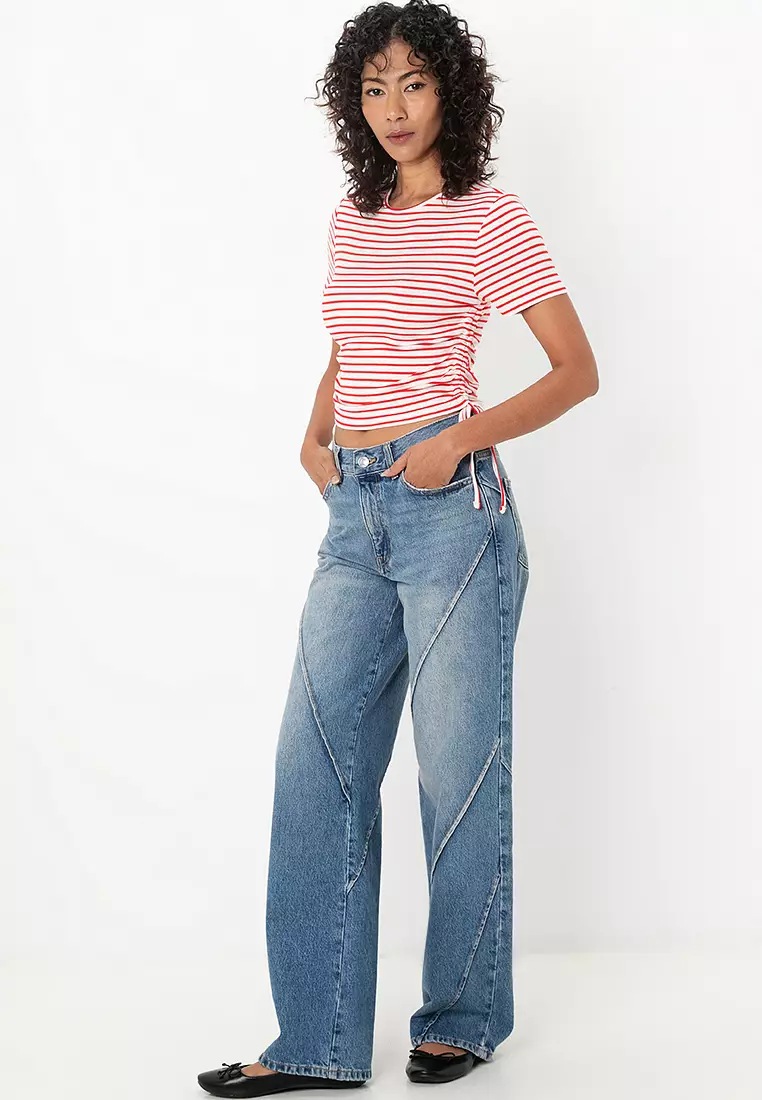 Devin S/S Stripe O-Neck Tie Top