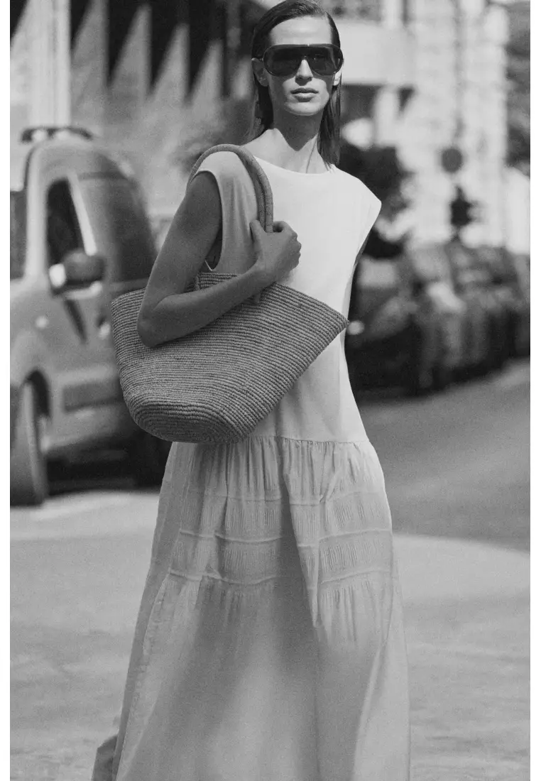 TIERED GATHERED MIDI DRESS