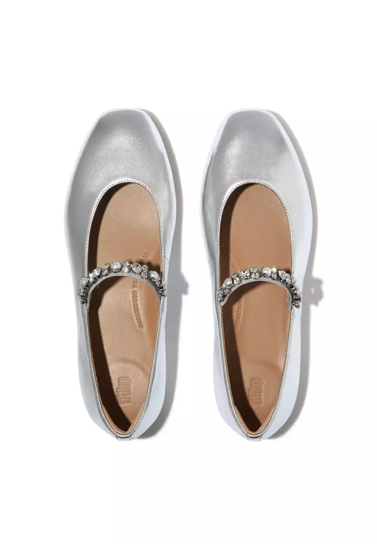 DELICATO Women's Pearls & Crystal Leather Ballet Flats  - Silver (A0Q-011)