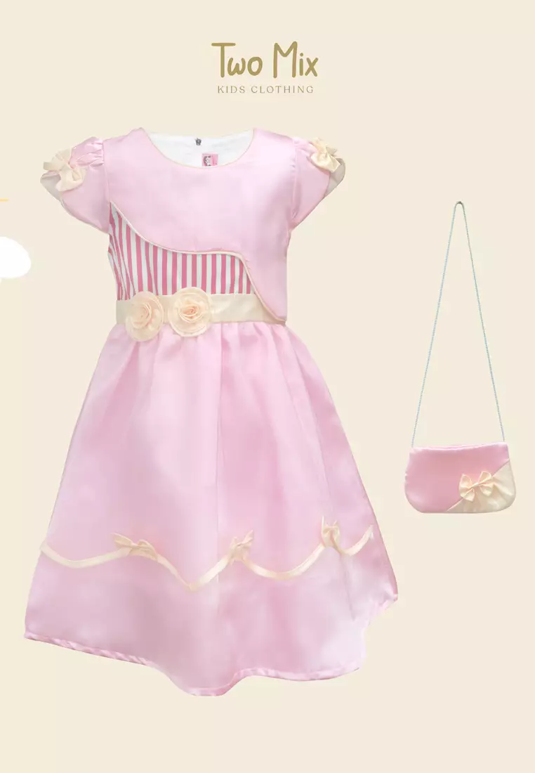 TWO MIX - Dress Anak Perempuan Satin GRATIS Tas Cantik 1-12 Tahun 4285