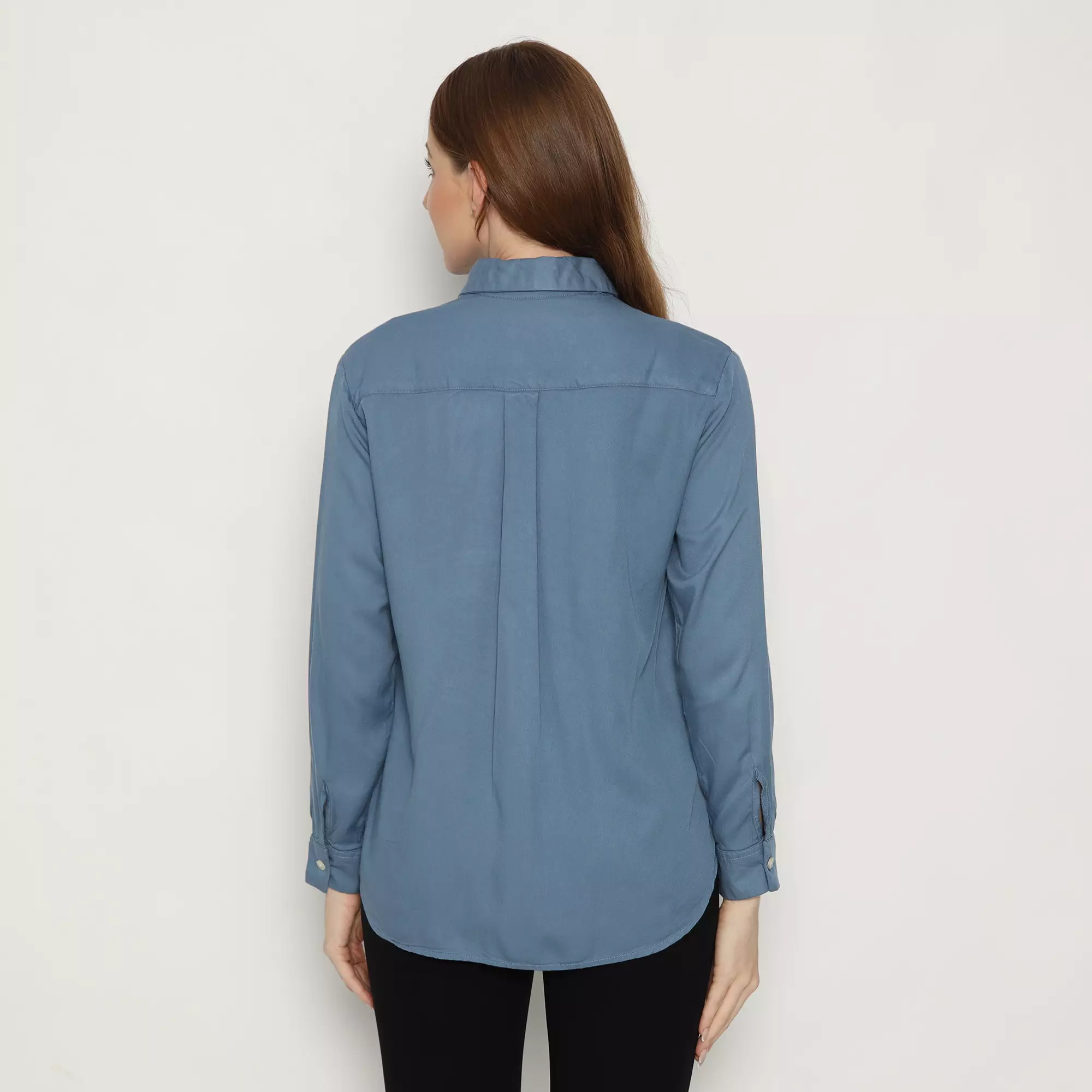 Platini Baju Kemeja Polos Basic Wanita Panjang Katun Rayon 62000.16 BLUE