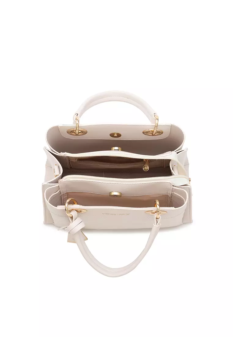 Women's Zig Zag Quilted Top Handle Bag / Crossbody Bag / Shoulder Bag - White