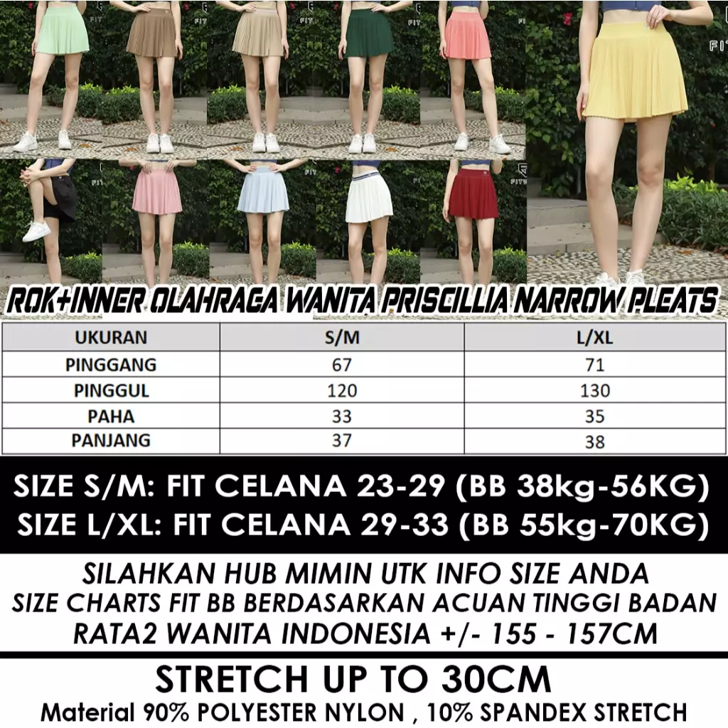 Fitwear Rok + Inner Padel Wanita Olahraga PRISCILLIA NARROW PLEATS - WHITE