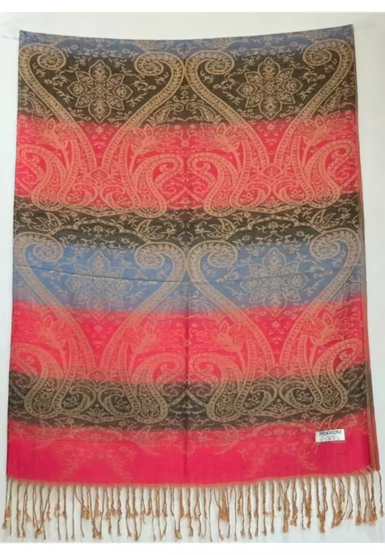 Aksesoris Wanita Reversible Viscose Arabesque Weave Pattern Pashmina Shawl Syal Gradasi Wanita Sunset Bloom