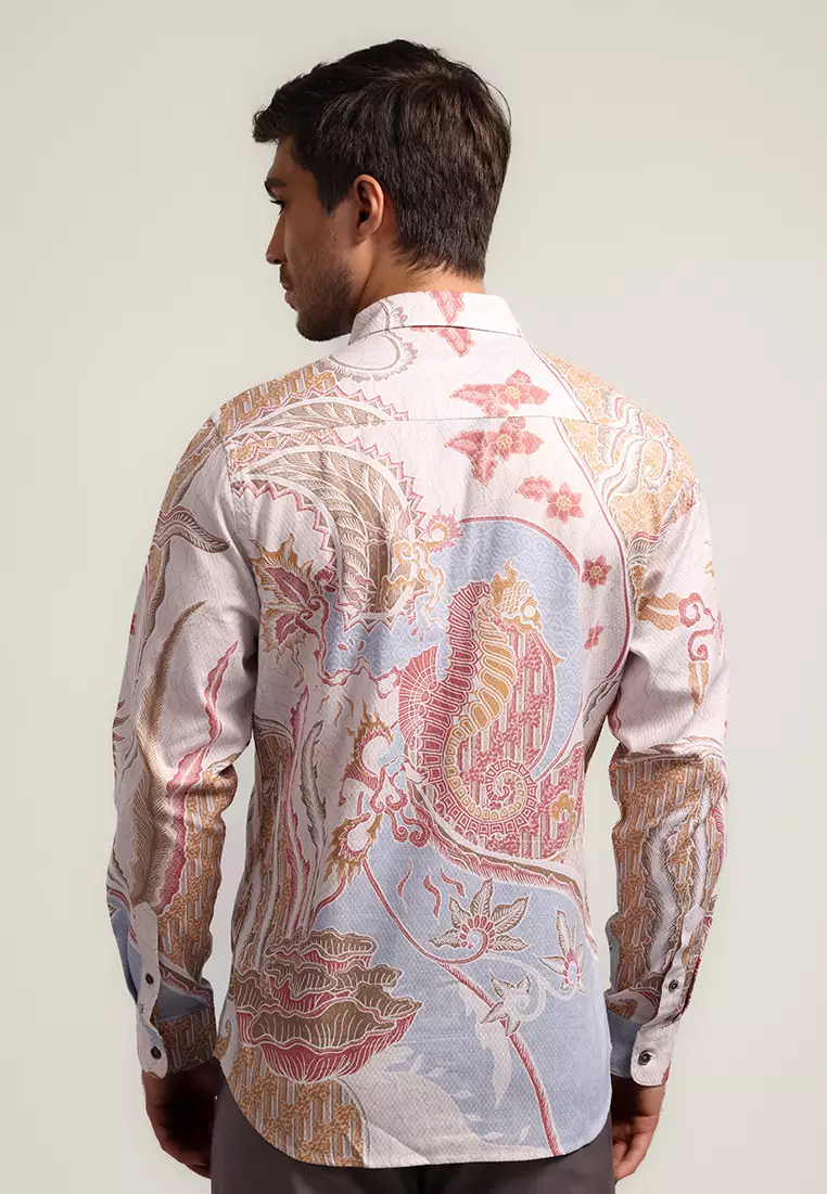 MOC - Kemeja Batik Pria Lengan Panjang Hippos - Beige Warna Beige