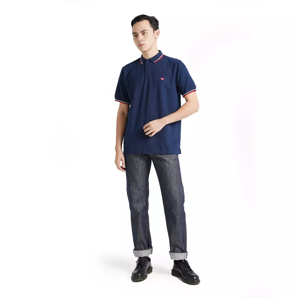 Lee Cooper Polo Shirt Stripe Diamond Logo Navy