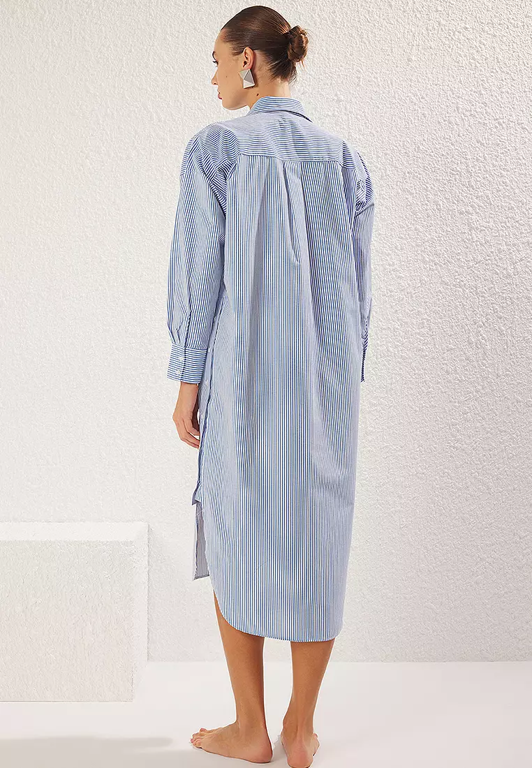 間條印花梭織沙灘連身中長裙