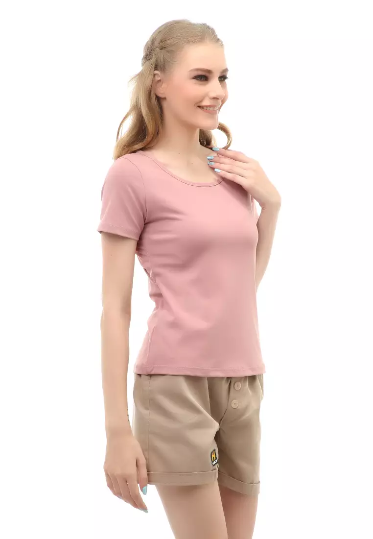 Wish Baju Olahraga Kaos Sport Wanita Lengan Pendek Sporty Shirt Jaring Transparan Material Polyester ORIGINAL - Peach