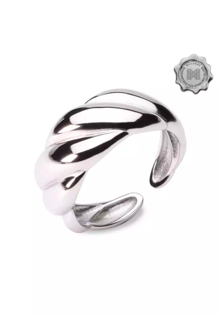Millennia 2000 Croissant White Gold Ring with 925 Sterling Silver