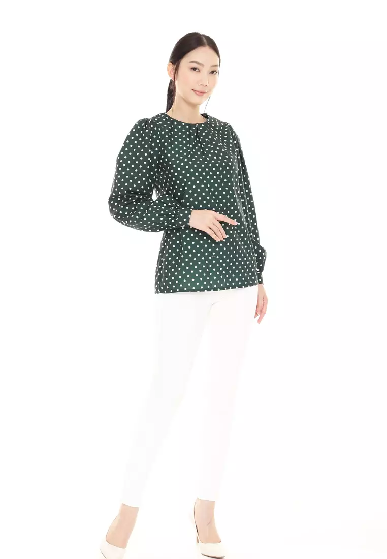 Christina Polka Dot Blouse in Emerald Green