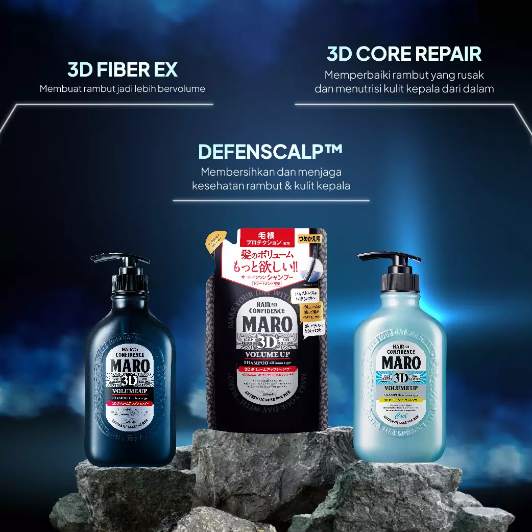 MARO 3D Volume Up Shampoo EX REFILL 380ml - Shampoo Pria Untuk Rambut Berminyak dan Memberikan Volume Rambut