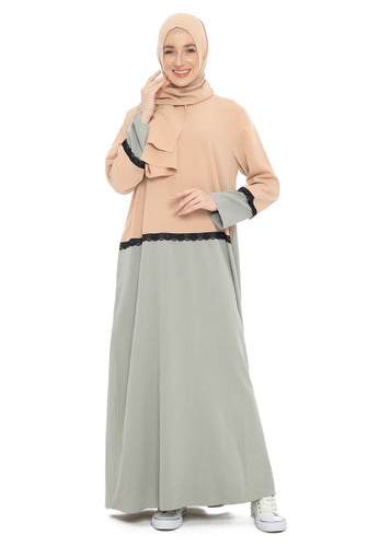 Yanna Azwar green Afikah Dress Set Hijab-Green Cream 83833AA2412E06GS_1